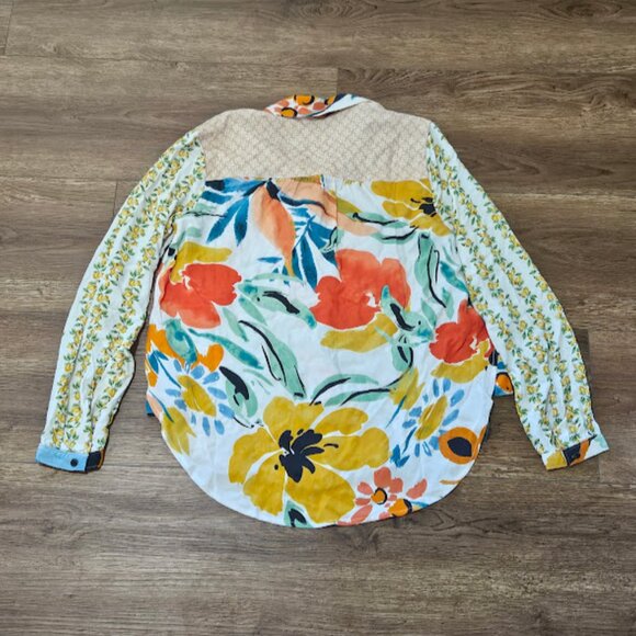 Anthropologie Maeve Button Down Shirt Women XS Alida Contrast Holly Print Blouse - Picture 7 of 7